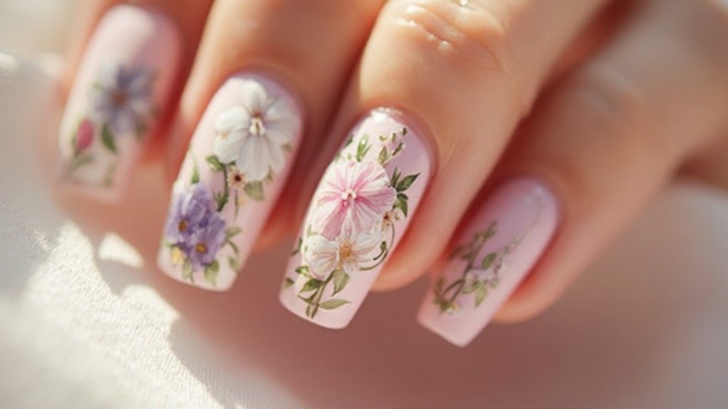 decorating nails with flowers