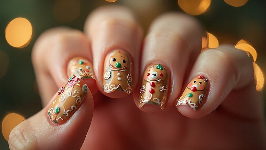 festive gingerbread man manicure