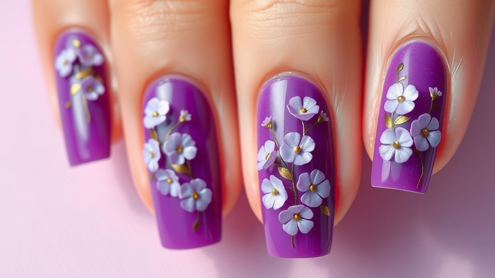 purple floral nail art